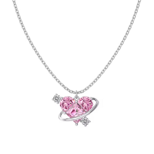 SILVER & PINK HEART NECKLACE